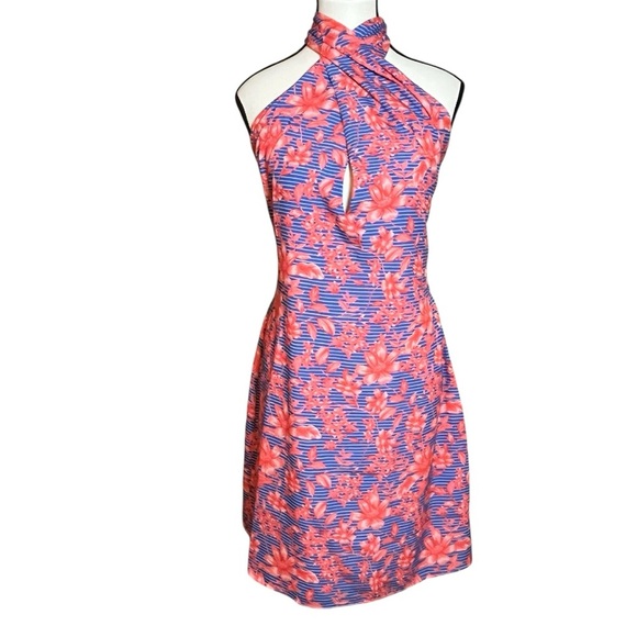 Belle Badgley Mischka Delilah Halter Dress Womens Size 14 Floral Coral Multi NWT - Picture 2 of 8